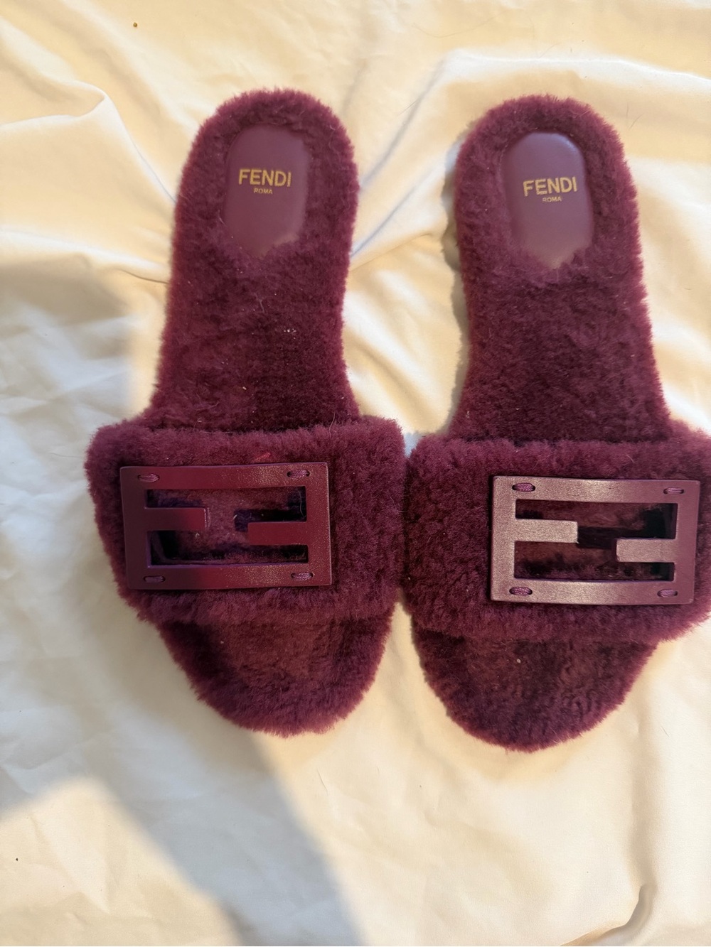 Fendi Shearling Sandals with Logo Accent